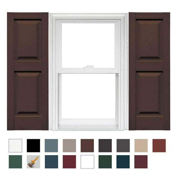 1 Pair 14.75 x 75 009 Federal Brown Mid America Williamsburg Raised Panel Vinyl Standard Shutter